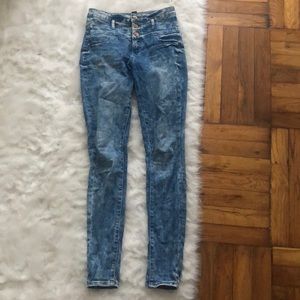 High waisted acid wash skinny jeans